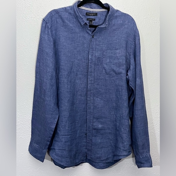 Banana Republic Other - Banana Republic Shirt Men Large 100% Linen Button Down Blue Camden Fit Nautical